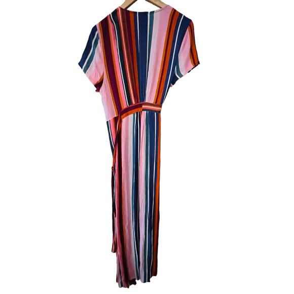 Vici Multicolored striped Short Sleeve Wrap Maxi Dress size L Large - Picture 2 of 5